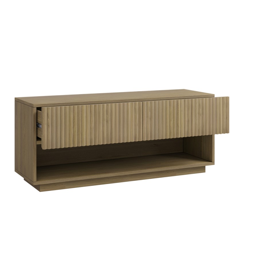 Small Oak Ribbed TV Stand with Storage - TV's up to 55" - Hazel