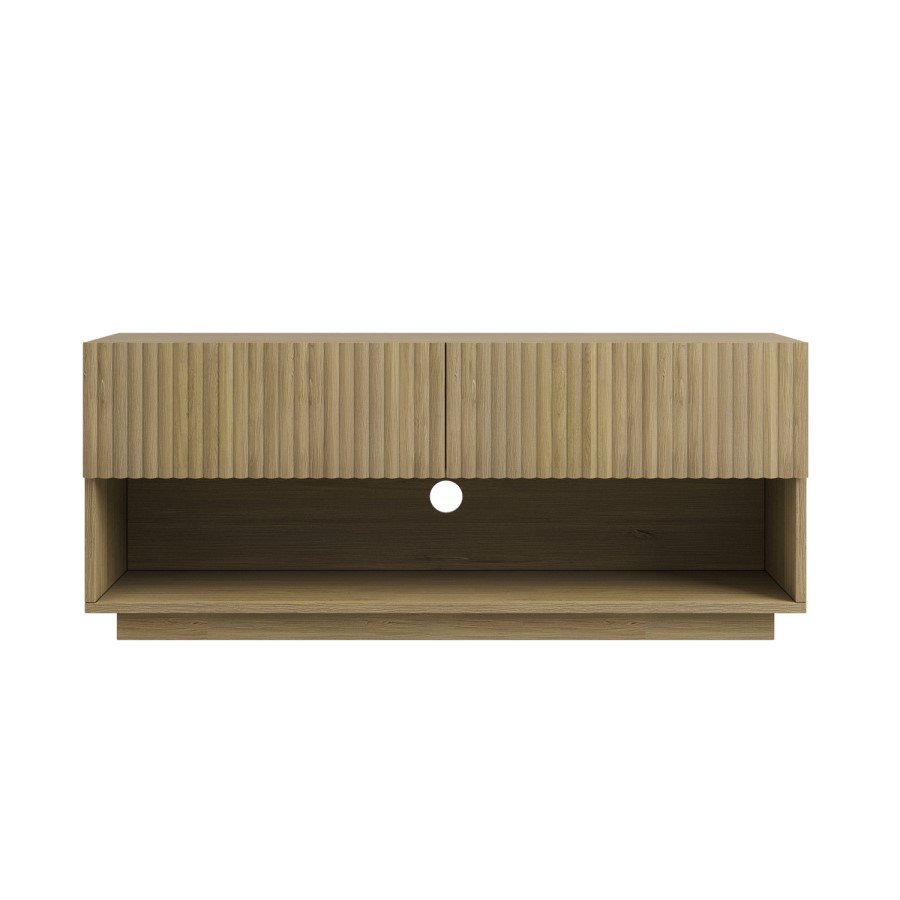 Small Oak Ribbed TV Stand with Storage - TV's up to 55" - Hazel