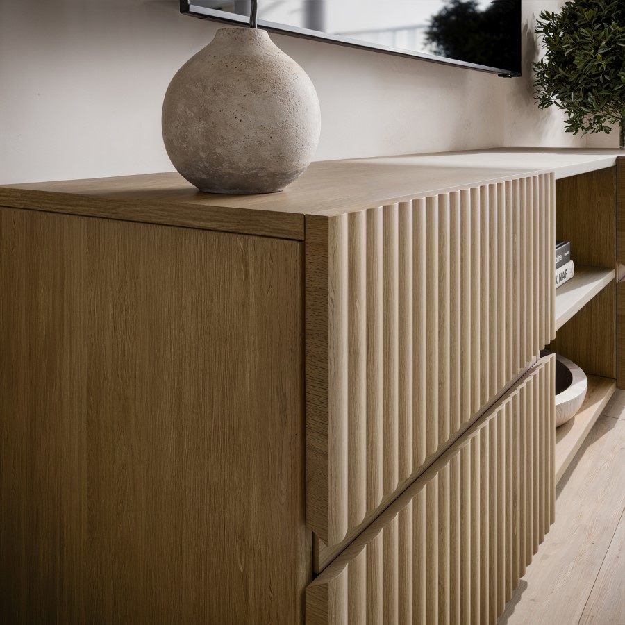 Large Oak Ribbed TV Stand with Storage - TV's up to 70" - Hazel