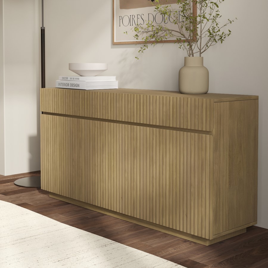 Large Oak Fluted Sideboard with Cupboards and Drawers - Hazel