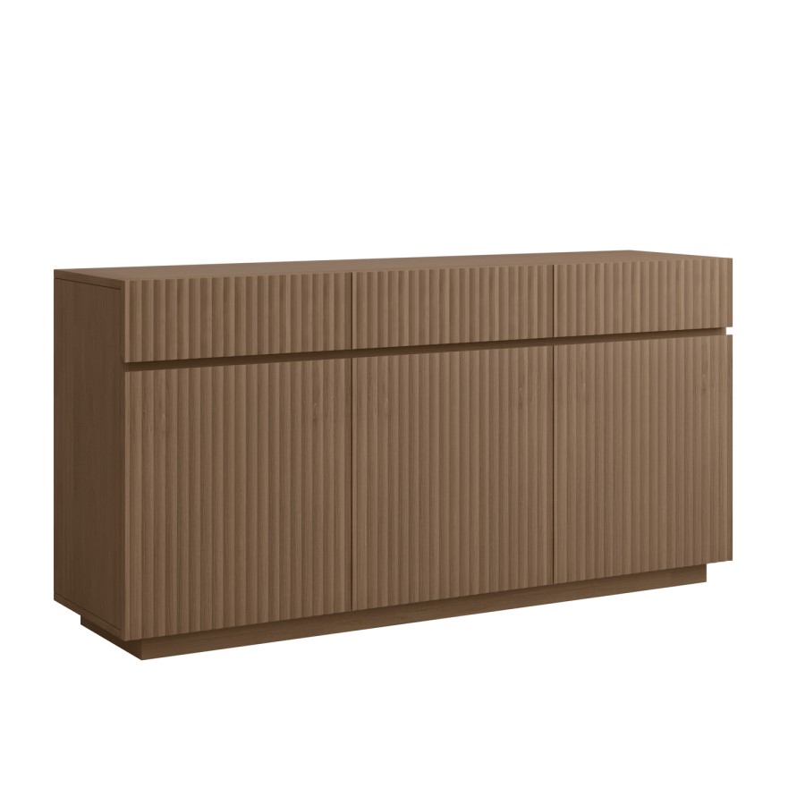 Large Walnut Fluted Sideboard with Cupboards and Drawers - Hazel