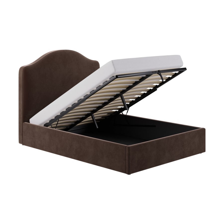 Chocolate Brown Velvet Double Ottoman Bed - Henri 

