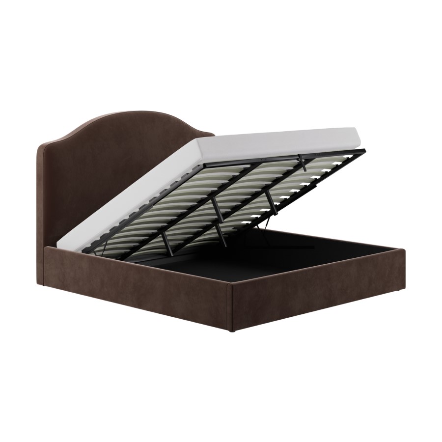 Chocolate Brown Velvet Super King Ottoman Bed - Henri 

