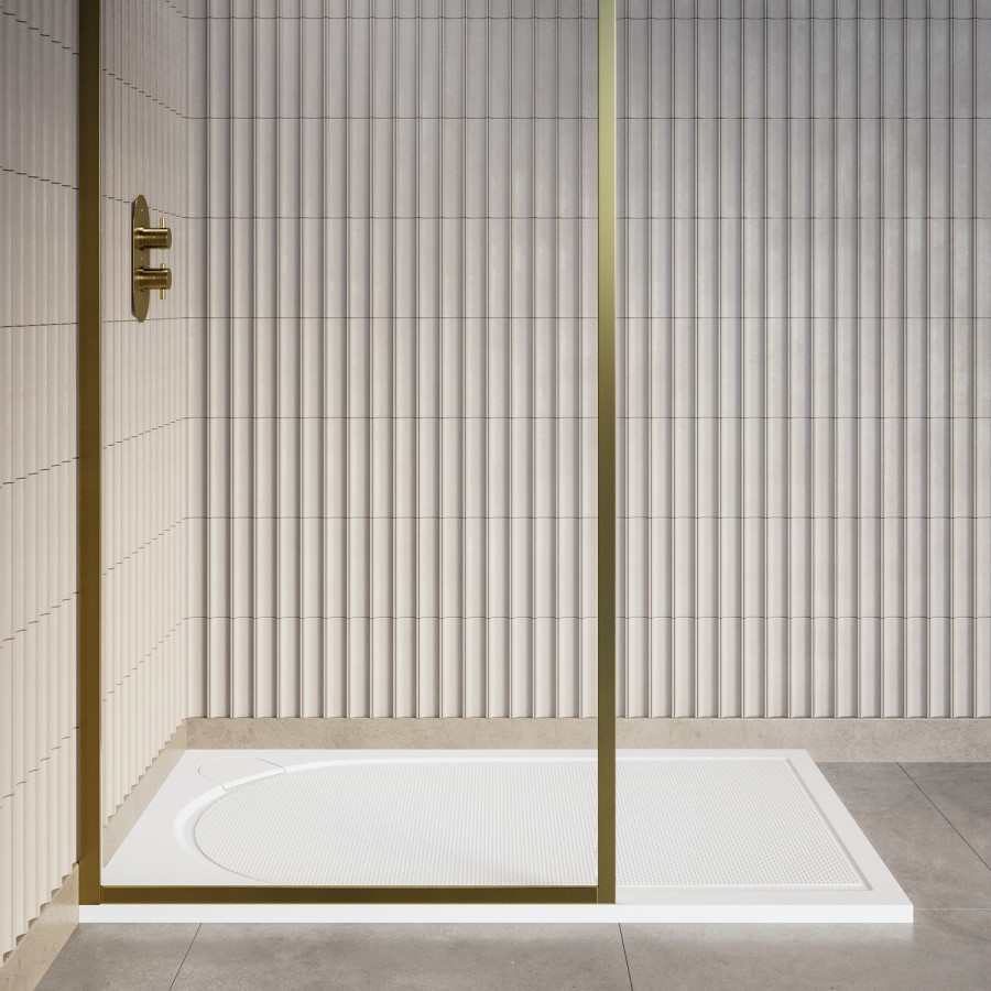 1400x800mm Rectangular Anti-Slip 30mm Slimline White Stone Resin with Gel Coat Mix Shower Tray – Hendra