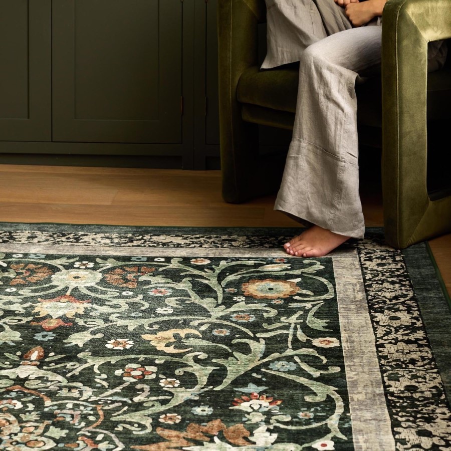 Washable Green Vintage Floral Rug - 275 x 185 cm - Country Paisley - Origins