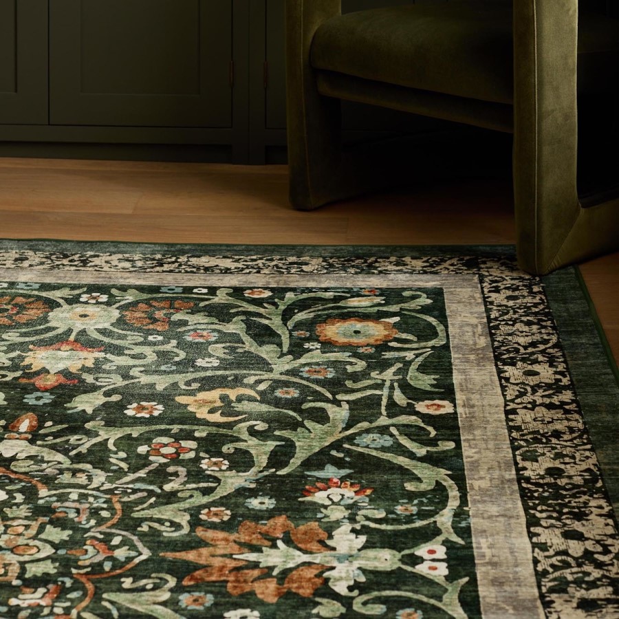 Washable Green Vintage Floral Rug - 275 x 185 cm - Country Paisley - Origins