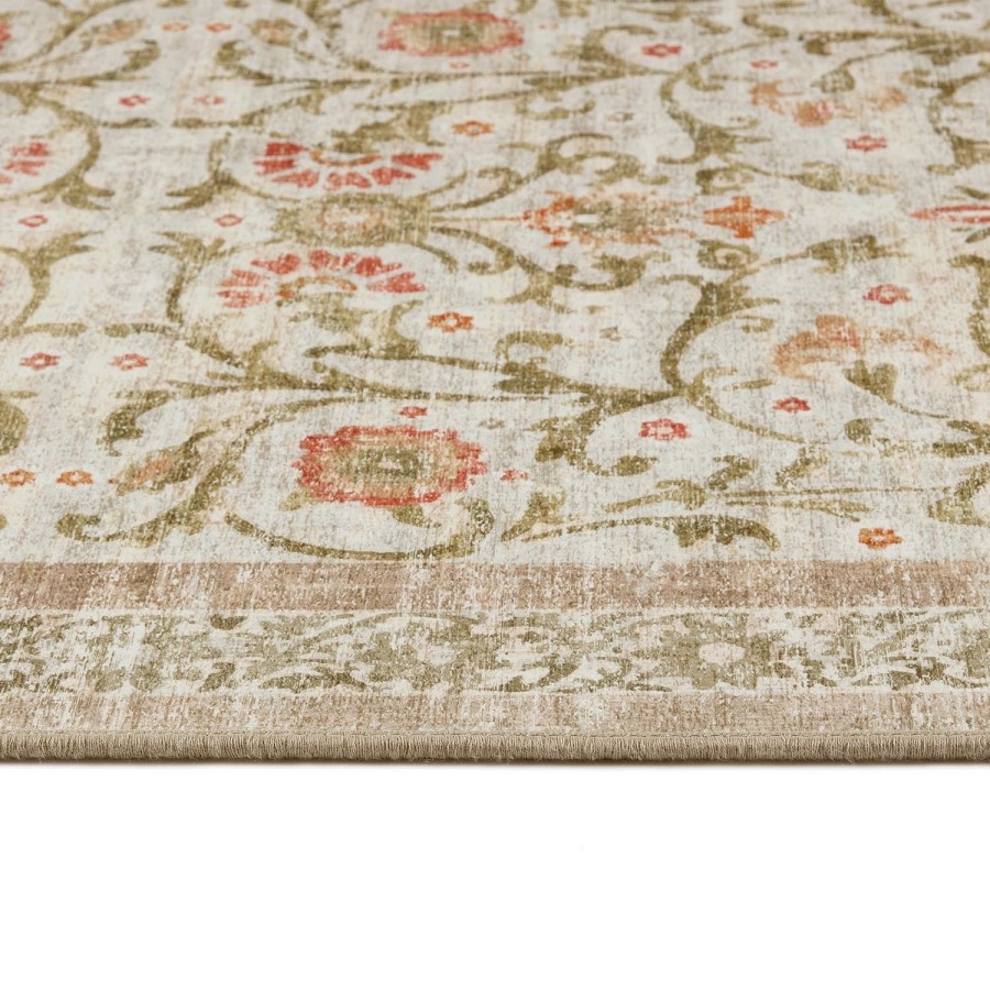 Washable Green and Orange Vintage Floral Rug - 275 x 185 cm - Country Paisley - Origins