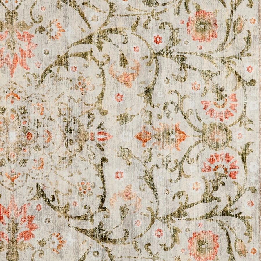 Washable Green and Orange Vintage Floral Rug - 275 x 185 cm - Country Paisley - Origins