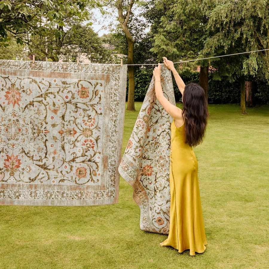 Washable Green and Orange Vintage Floral Rug - 275 x 185 cm - Country Paisley - Origins
