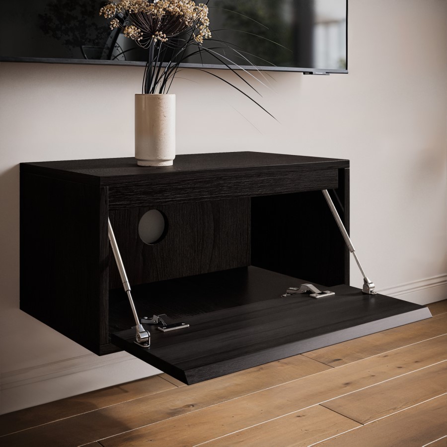 ONLY OPENED - Wide Black Floating Bedside Table with Storage - Hiro