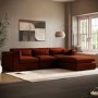 Large Burnt Orange Velvet Reversible 4 Seater Chaise Corner Sofa - Hudson