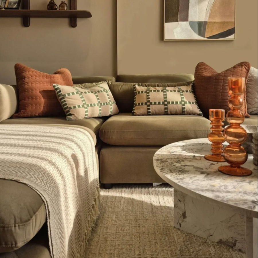 Large Khaki Green Velvet Reversible 4 Seater Chaise Corner Sofa - Hudson