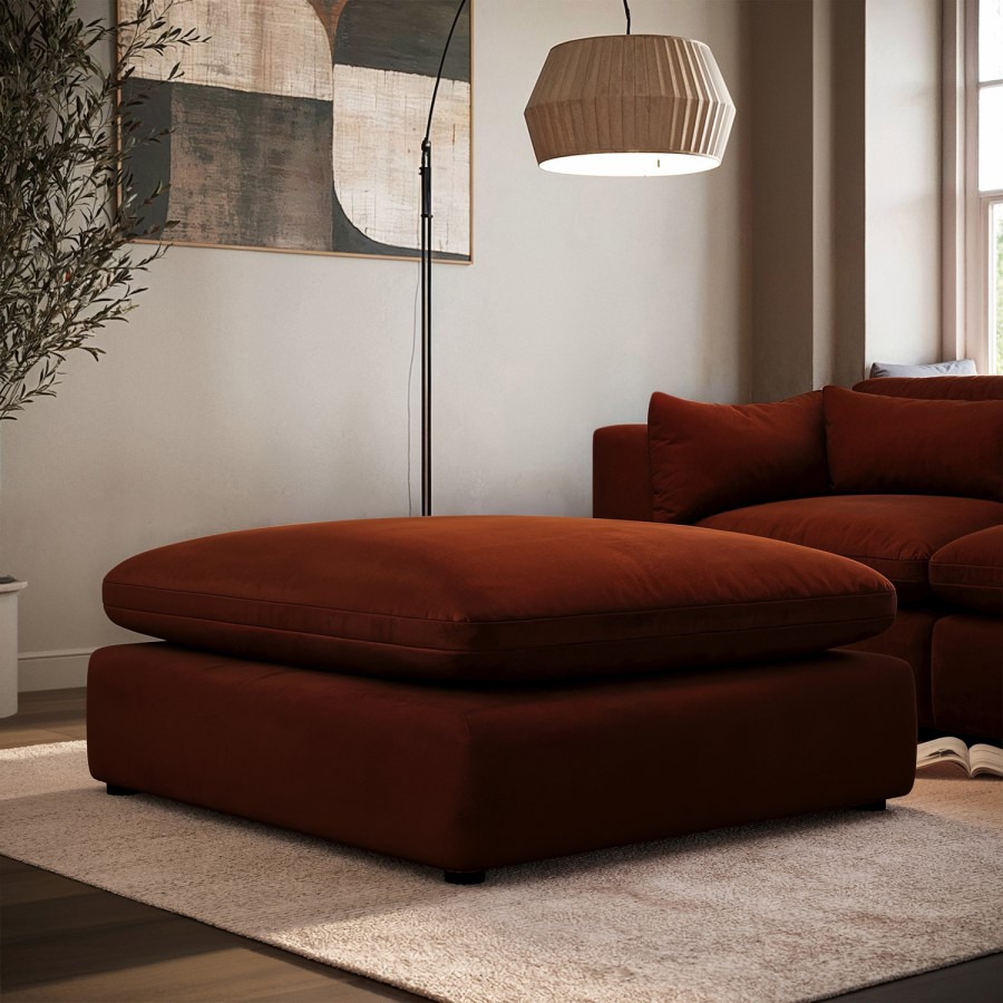 ONLY OPENED - Burnt Orange Velvet Footstool - Hudson
