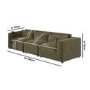 Large Khaki Green Velvet 4 Seater Sofa - Hudson