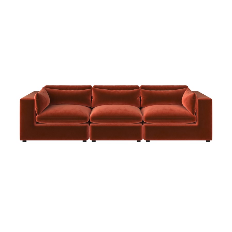 Large Burnt Orange Velvet 4 Seater Sofa - Hudson