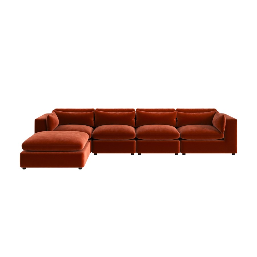 ALMOST PERFECT - Large Burnt Orange Velvet Reversible 5 Seater Chaise Corner Sofa - Hudson