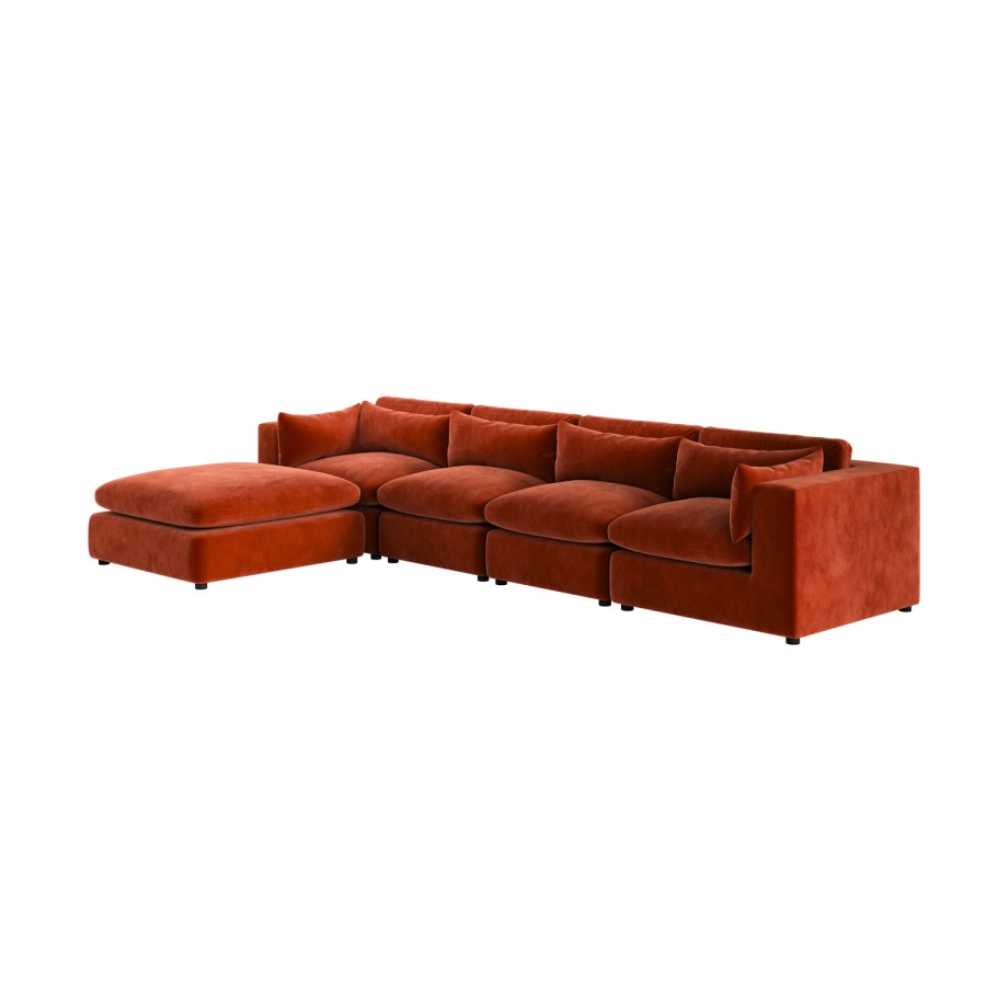 ALMOST PERFECT - Large Burnt Orange Velvet Reversible 5 Seater Chaise Corner Sofa - Hudson
