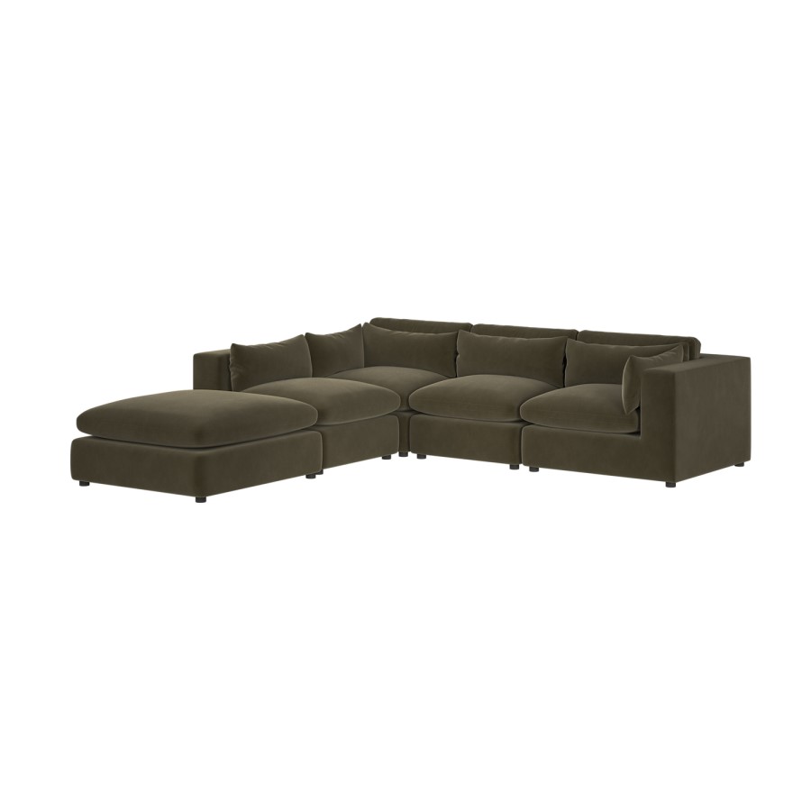 Khaki Green Velvet 5 Seater L-Shape Modular Corner Sofa with Reversible Chaise - Hudson