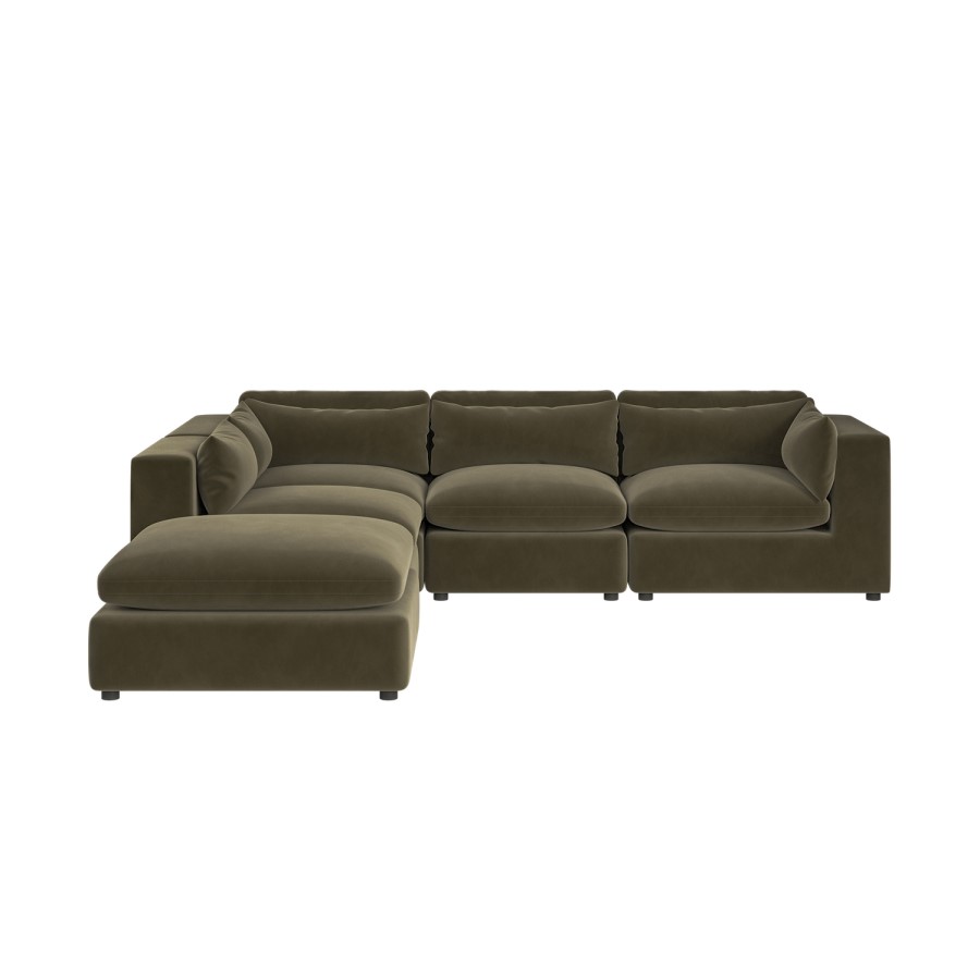 Khaki Green Velvet 5 Seater L-Shape Modular Corner Sofa with Reversible Chaise - Hudson