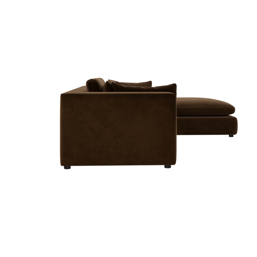 Chocolate Brown Velvet 4 Seater L-Shape Corner Sofa with Reversible Chaise - Hudson