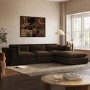 Chocolate Brown Velvet 4 Seater L-Shape Corner Sofa with Reversible Chaise - Hudson