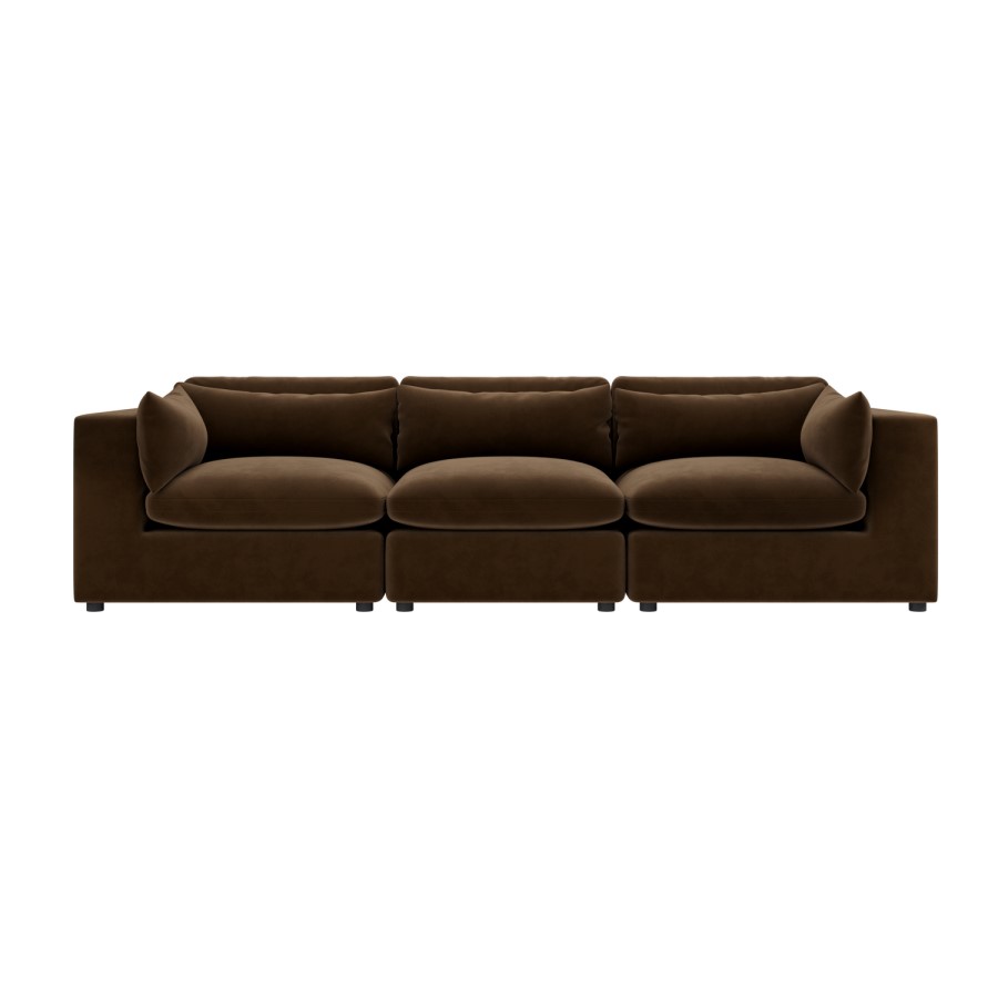 Chocolate Brown Velvet 4 Seater Sofa - Hudson