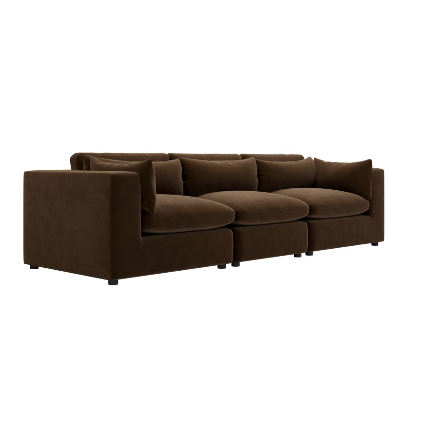 Chocolate Brown Velvet 4 Seater Sofa - Hudson