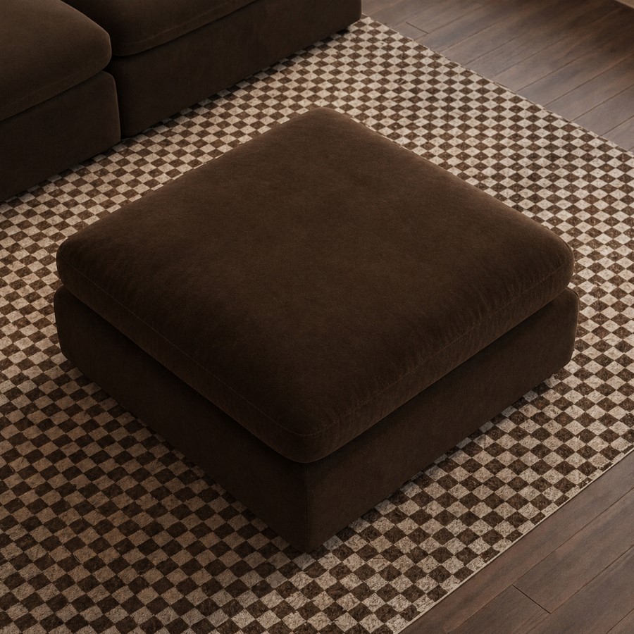 Chocolate Brown Velvet Footstool - Hudson 