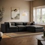 Large Charcoal Grey Velvet Reversible 4 Seater Chaise Corner Sofa - Hudson