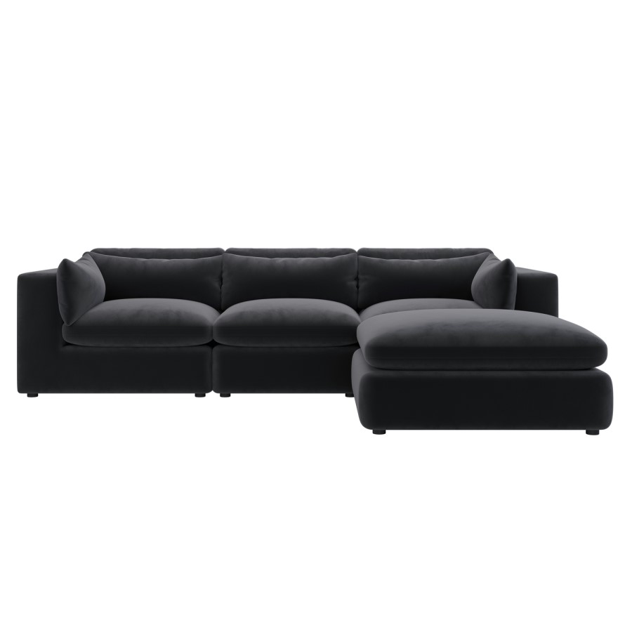 Large Charcoal Grey Velvet Reversible 4 Seater Chaise Corner Sofa - Hudson
