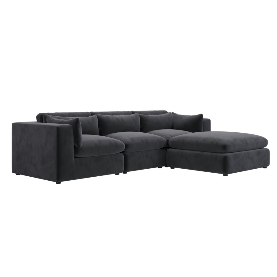 Large Charcoal Grey Velvet Reversible 4 Seater Chaise Corner Sofa - Hudson