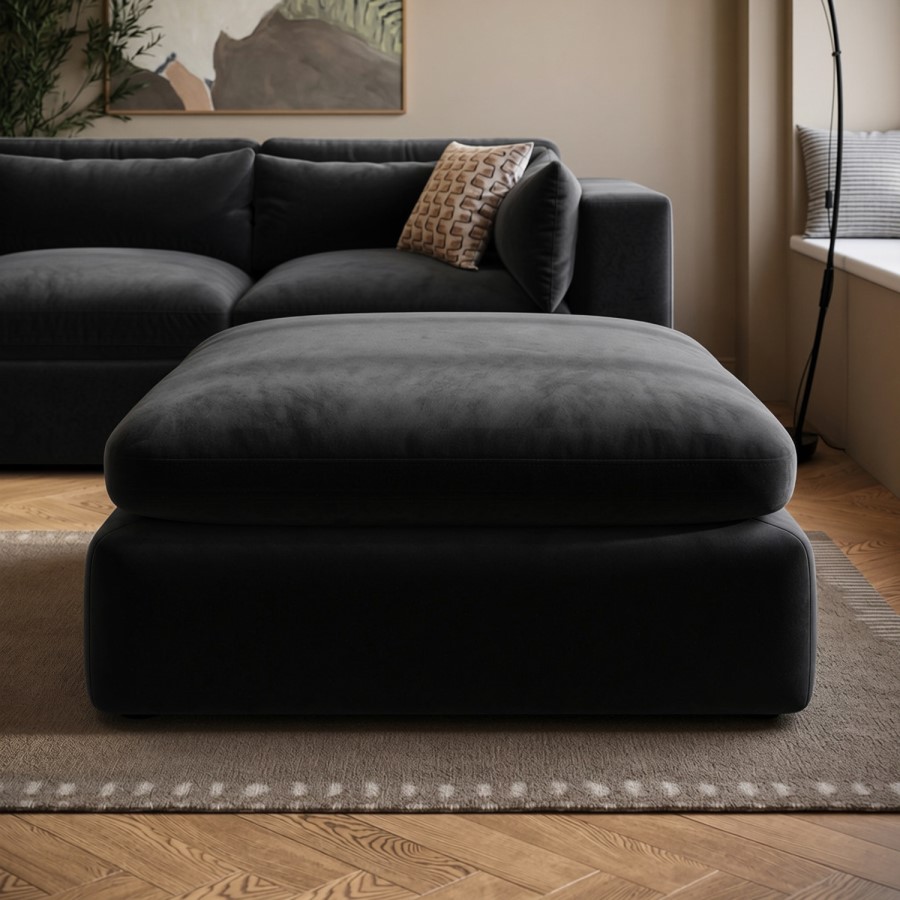 GRADE A2 - Charcoal Grey Velvet Foostool - Hudson