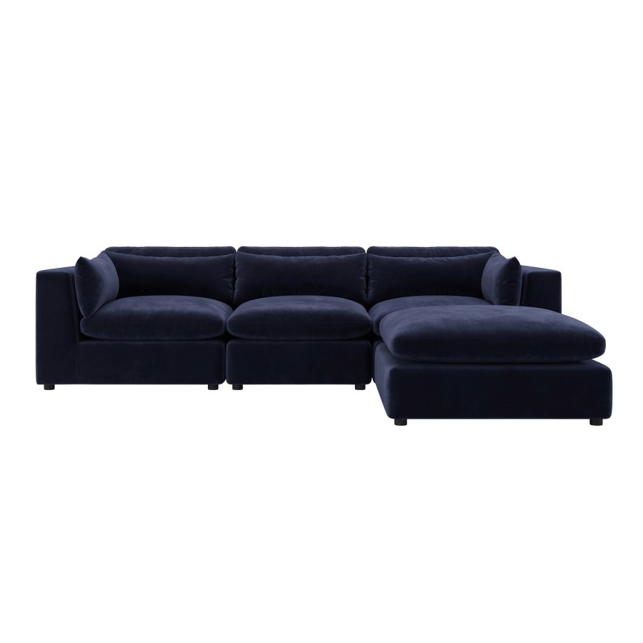 Navy Blue Velvet 4 Seater Reversible Chaise L-Shape Corner Sofa - Hudson