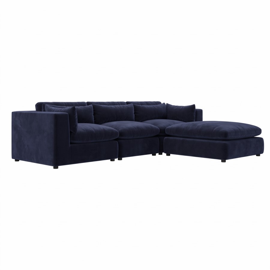 Navy Blue Velvet 4 Seater Reversible Chaise L-Shape Corner Sofa - Hudson