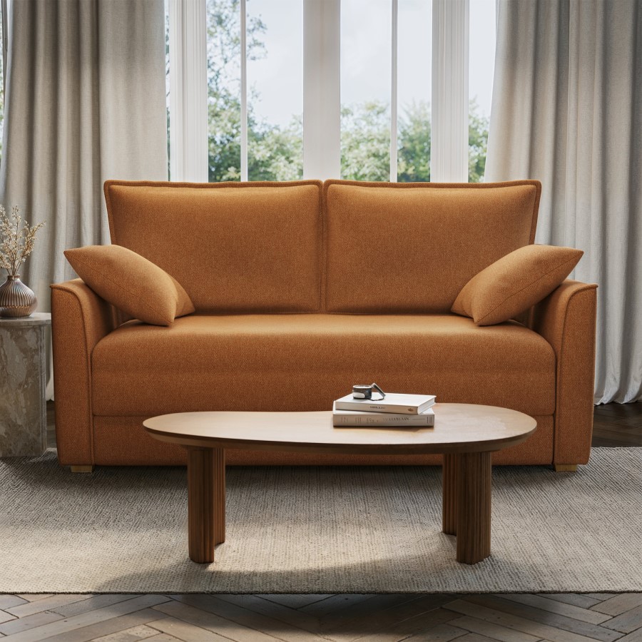 2 Seater Large Pull-Out Sofa Bed with Storage in Orange Fabric - Hunter