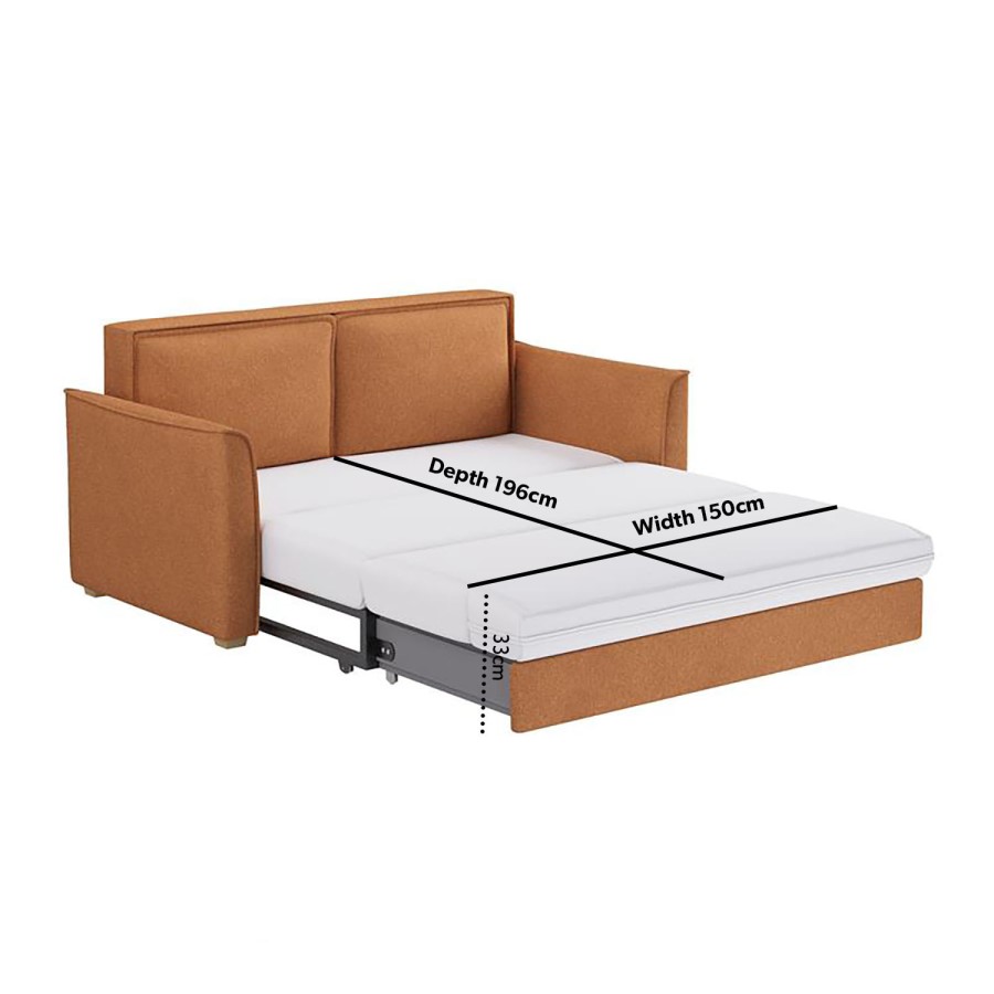 2 Seater Large Pull-Out Sofa Bed with Storage in Orange Fabric - Hunter