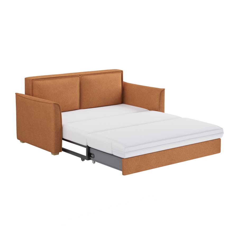 2 Seater Large Pull-Out Sofa Bed with Storage in Orange Fabric - Hunter