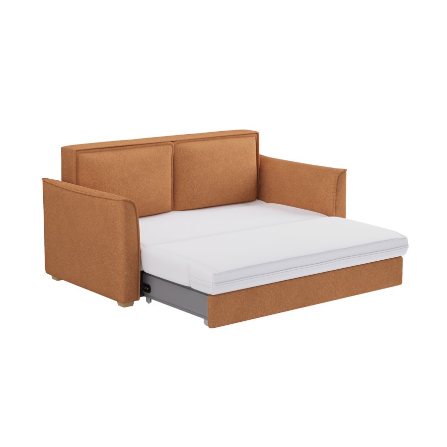2 Seater Large Pull-Out Sofa Bed with Storage in Orange Fabric - Hunter