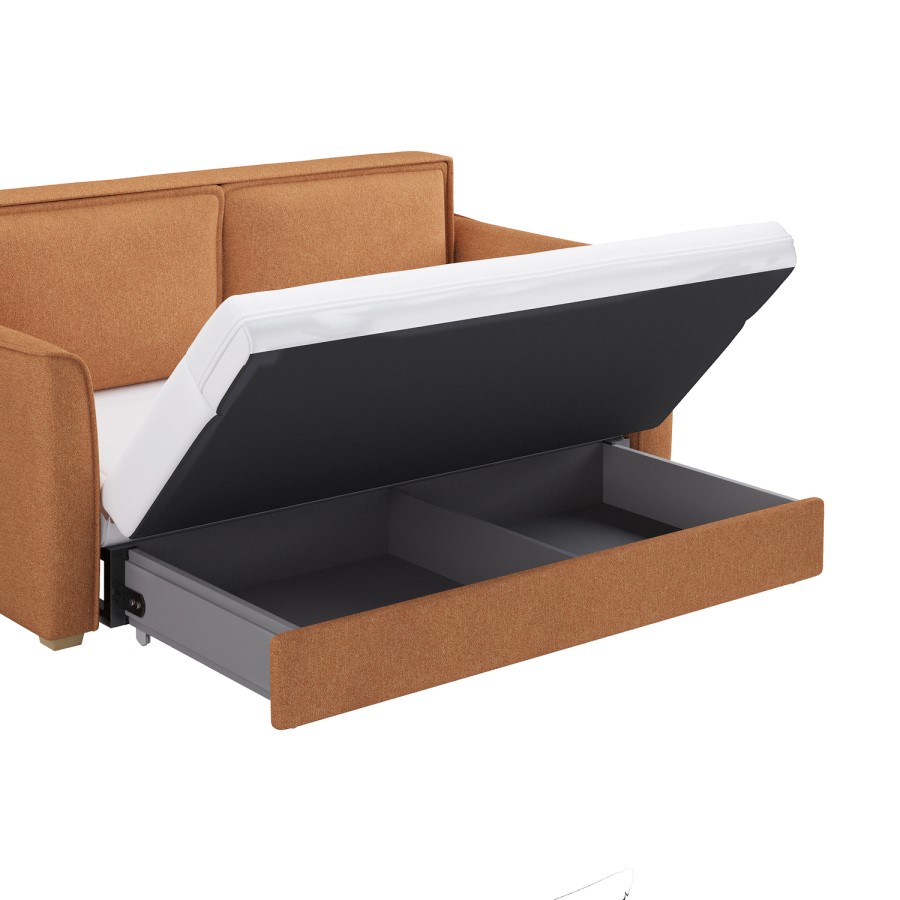 2 Seater Large Pull-Out Sofa Bed with Storage in Orange Fabric - Hunter