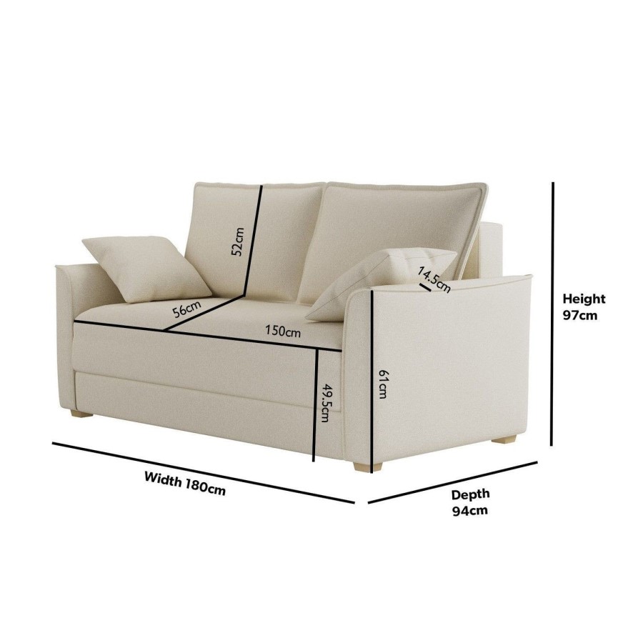 2 Seater Large Pull-Out Sofa Bed with Storage in Beige Fabric - Hunter