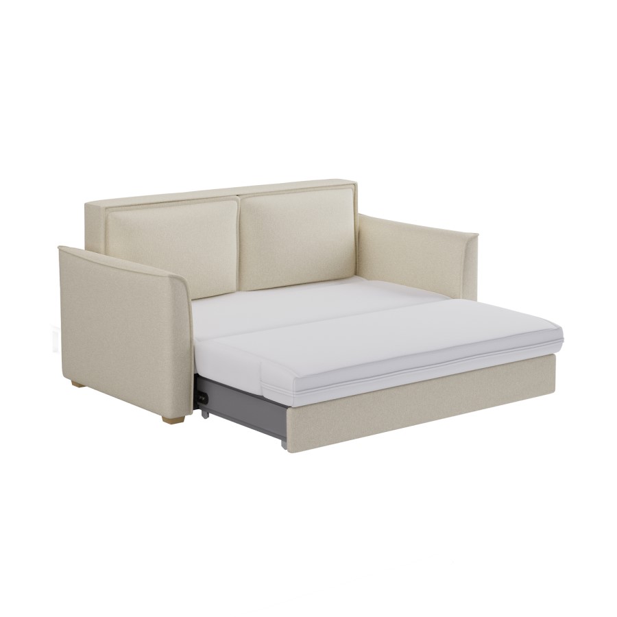 2 Seater Large Pull-Out Sofa Bed with Storage in Beige Fabric - Hunter