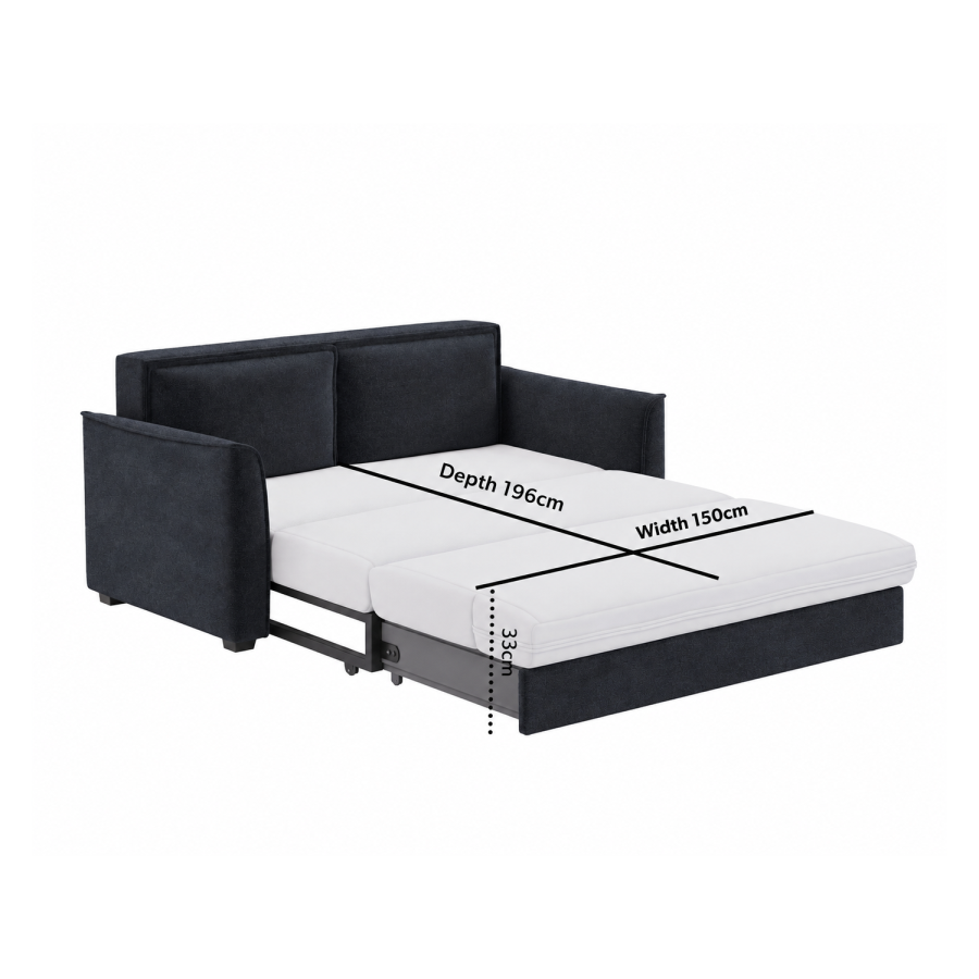 2 Seater Large Pull-Out Sofa Bed with Storage in Navy Chenille - Hunter
