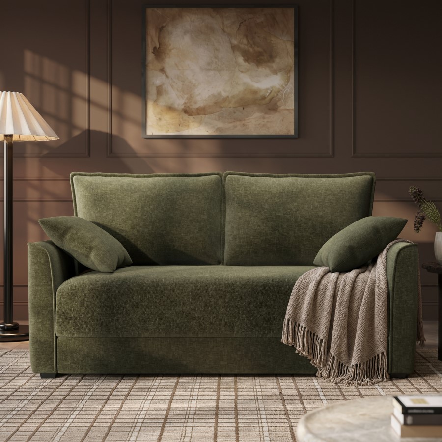 2 Seater Large Pull Out Sofa-Bed with Storage in Khaki Chenille - Hunter