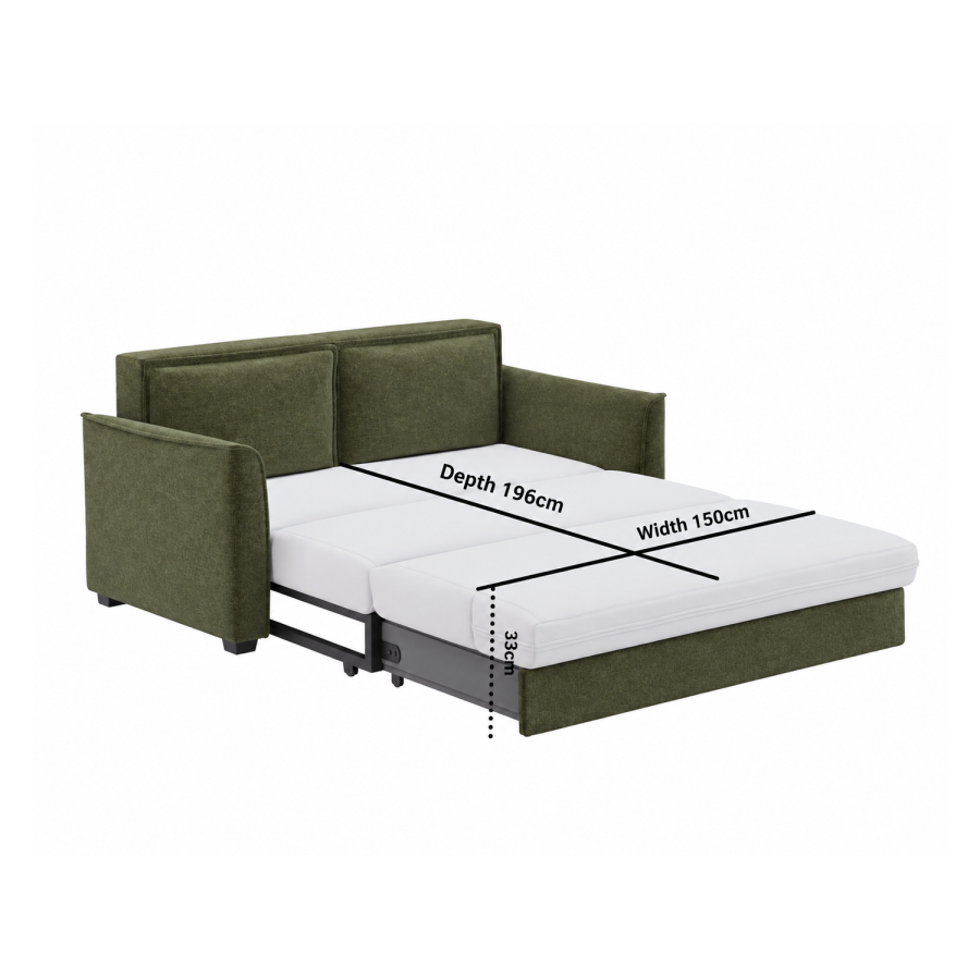 2 Seater Large Pull Out Sofa-Bed with Storage in Khaki Chenille - Hunter