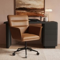 Brown Faux Leather Swivel Office Desk Chair - Hugh