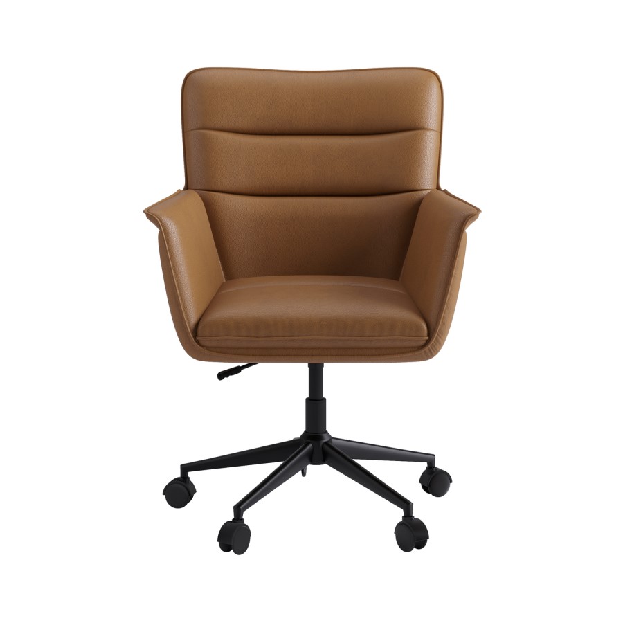 Brown Faux Leather Swivel Office Desk Chair - Hugh