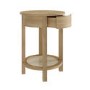 Light Oak Circular Bedside Table with Drawer and Shelf - Ida