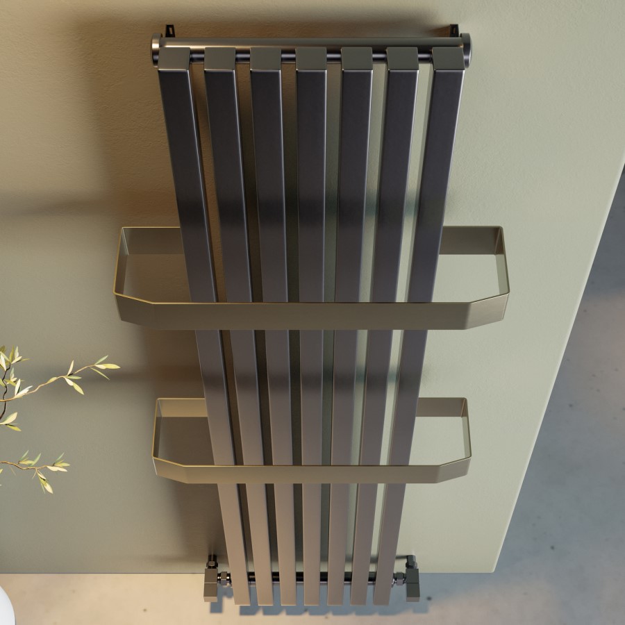 Gunmetal Vertical Single Panel Radiator with Brass Towel Bars 1600 x 500mm - Iraya