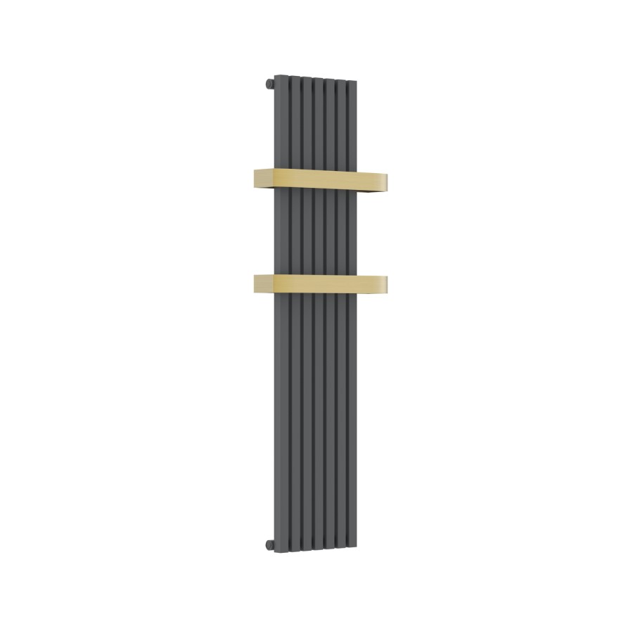 Gunmetal Vertical Single Panel Radiator with Brass Towel Bars 1600 x 500mm - Iraya