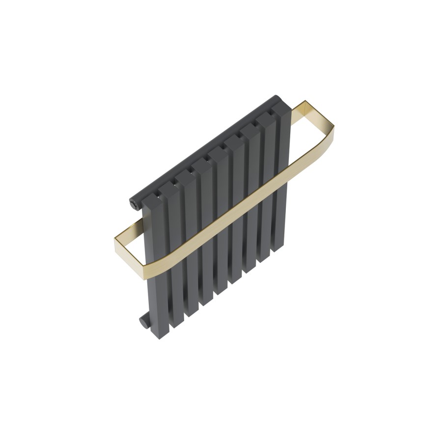 Gunmetal Single Panel Radiator with Brass Towel Bar 600 x 600mm - Iraya